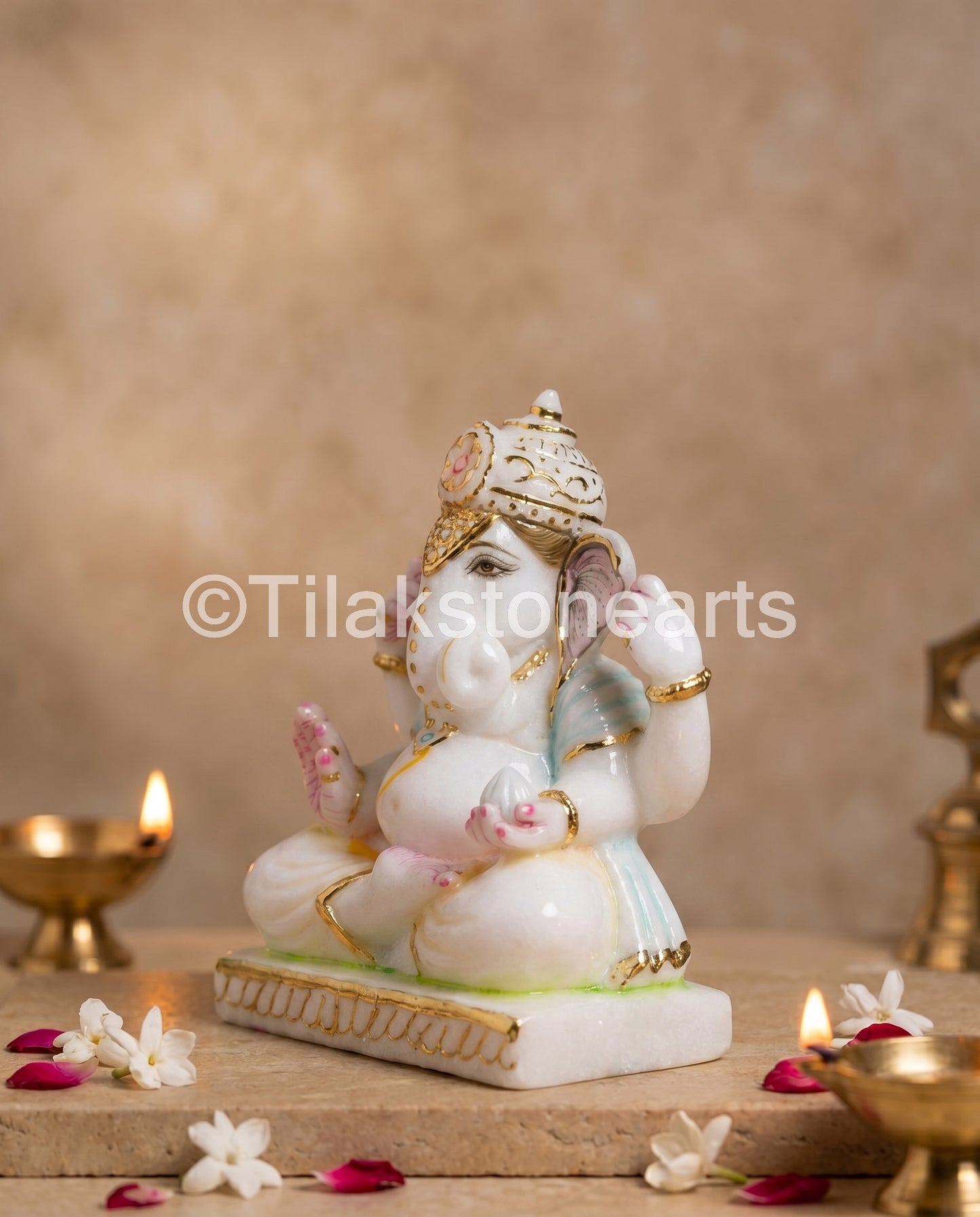 Lord Ganesha 7" Vietnam Pure White Marble Idol