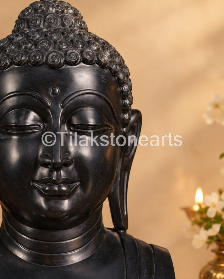 Divine Meditational Buddha 27" Pure Natural Black Stone Idol