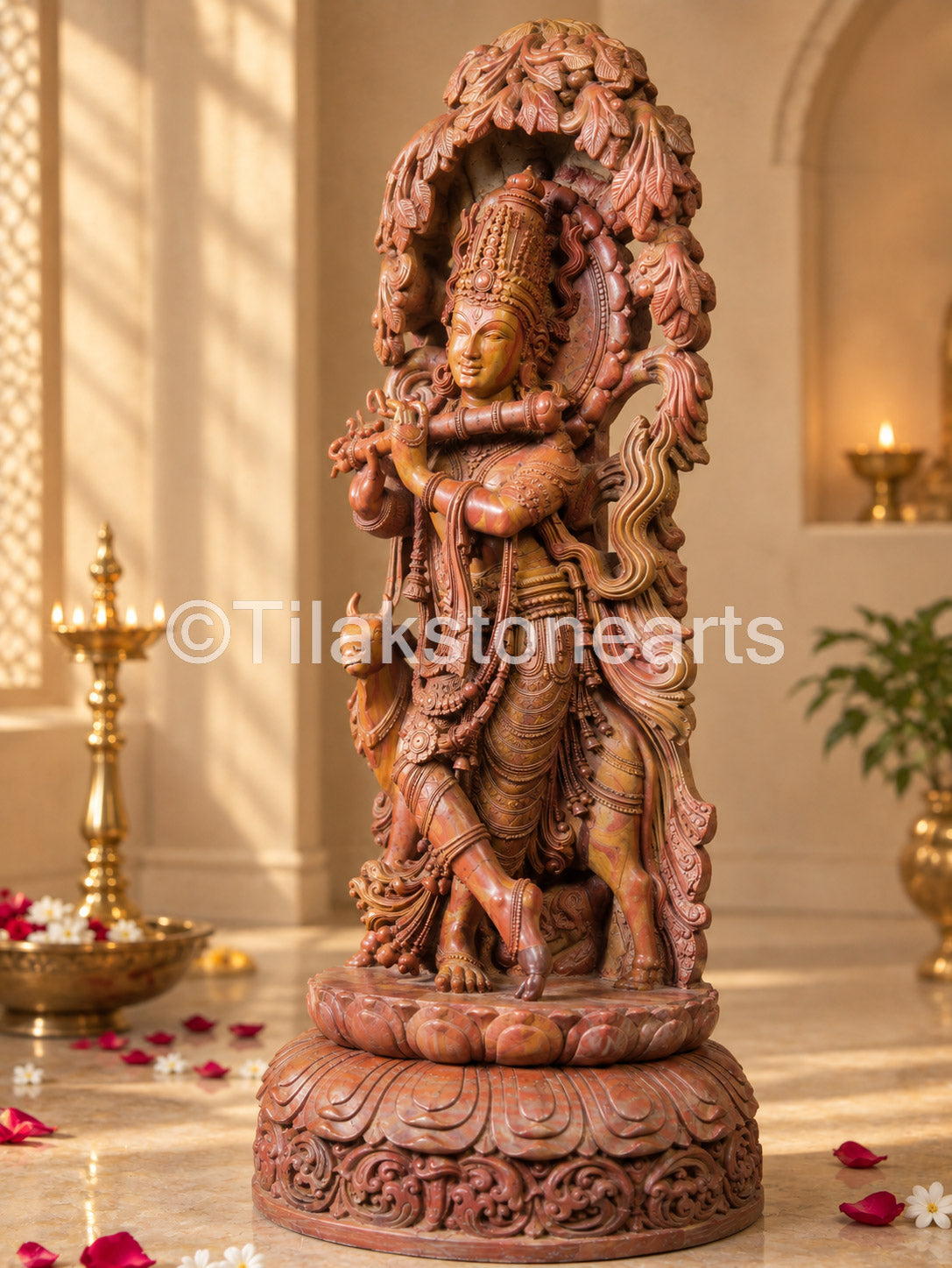 Lord Divine Murlidhar Krishna 34” Pure Natural Oakwood Idol