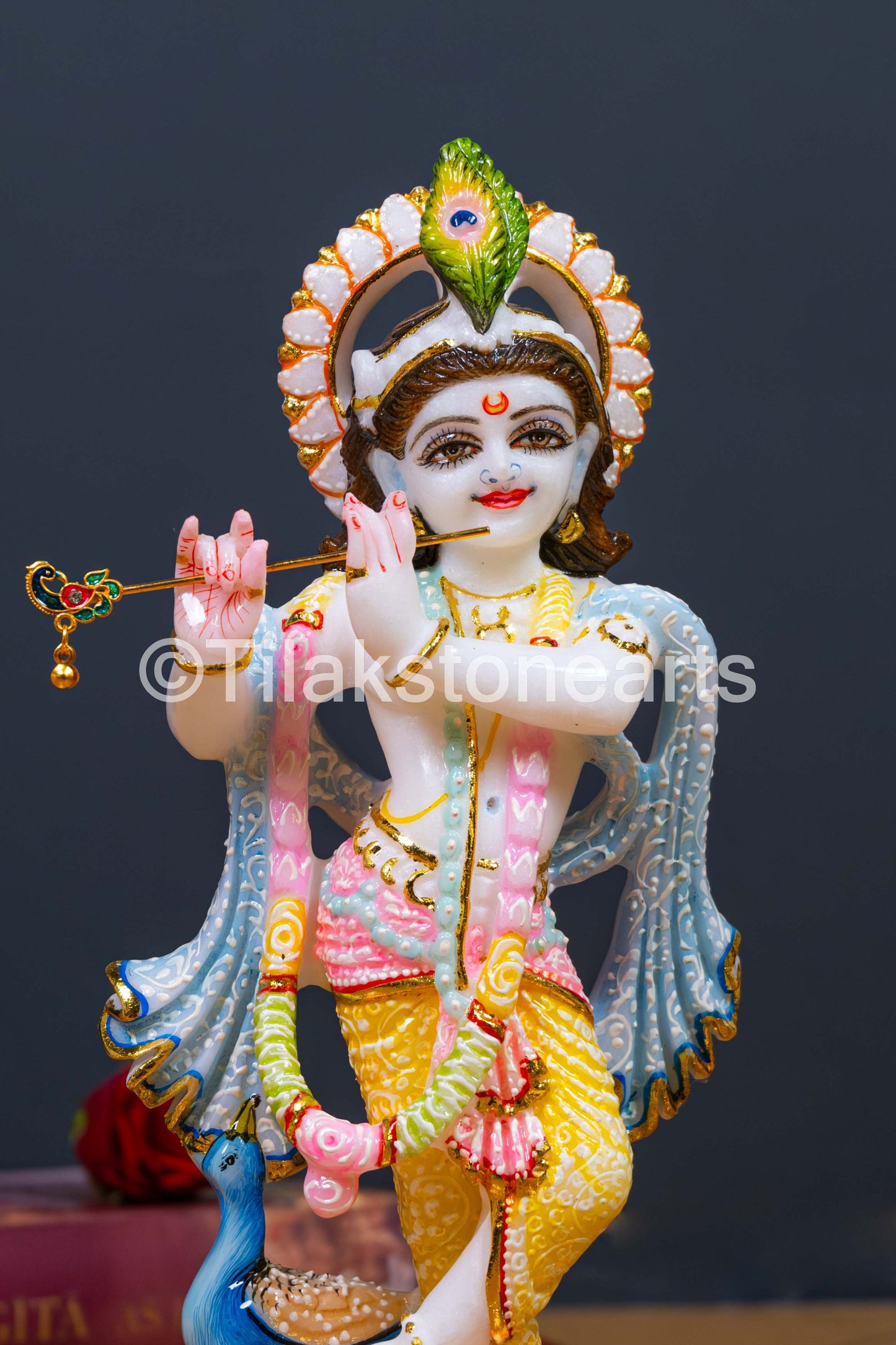Lord Krishan Lila 10" Vietnam Pure White Marble Idol