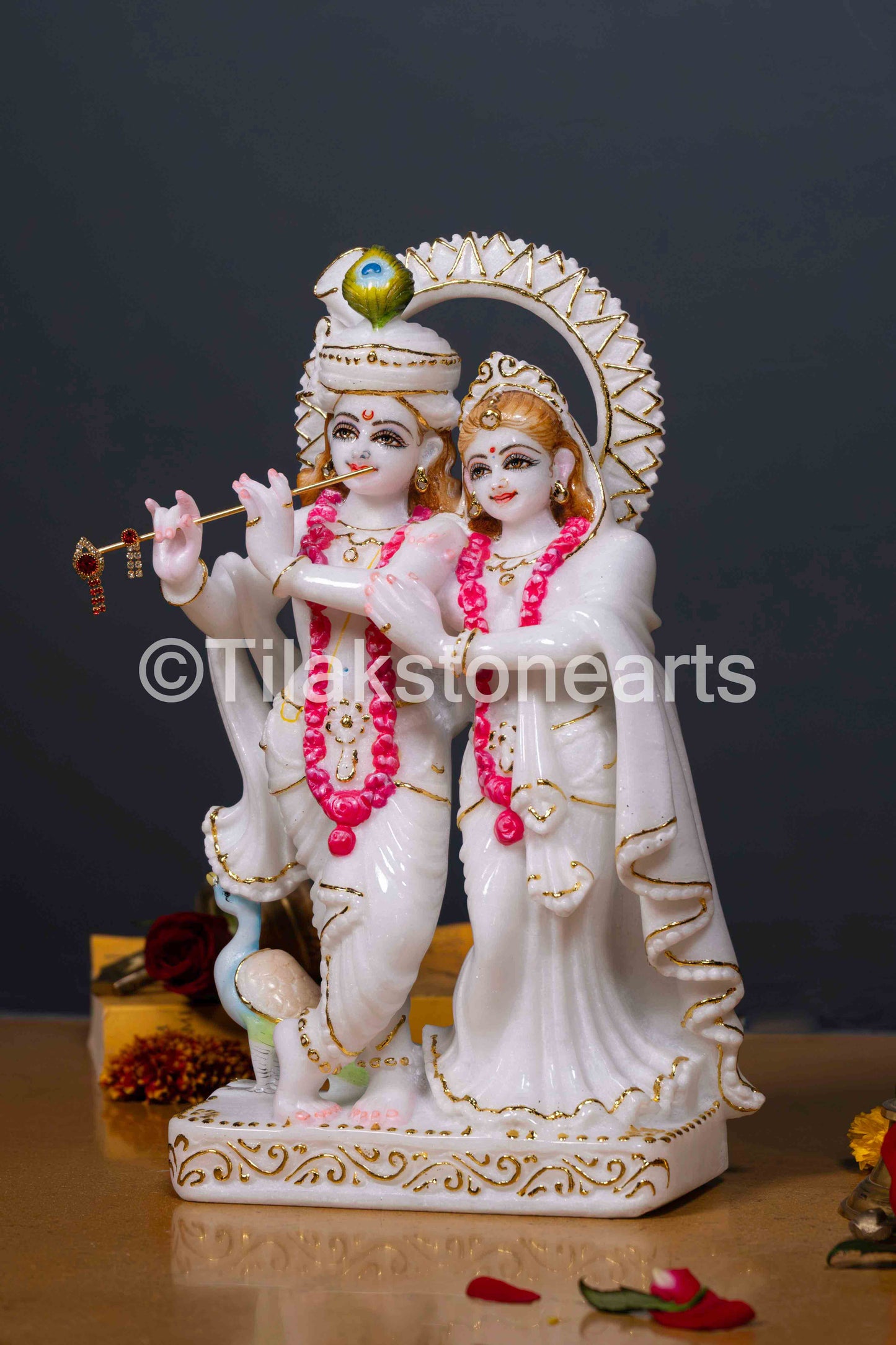 Radha Krishna Jugal Jodi 12" Vietnam Pure White Marble Idol