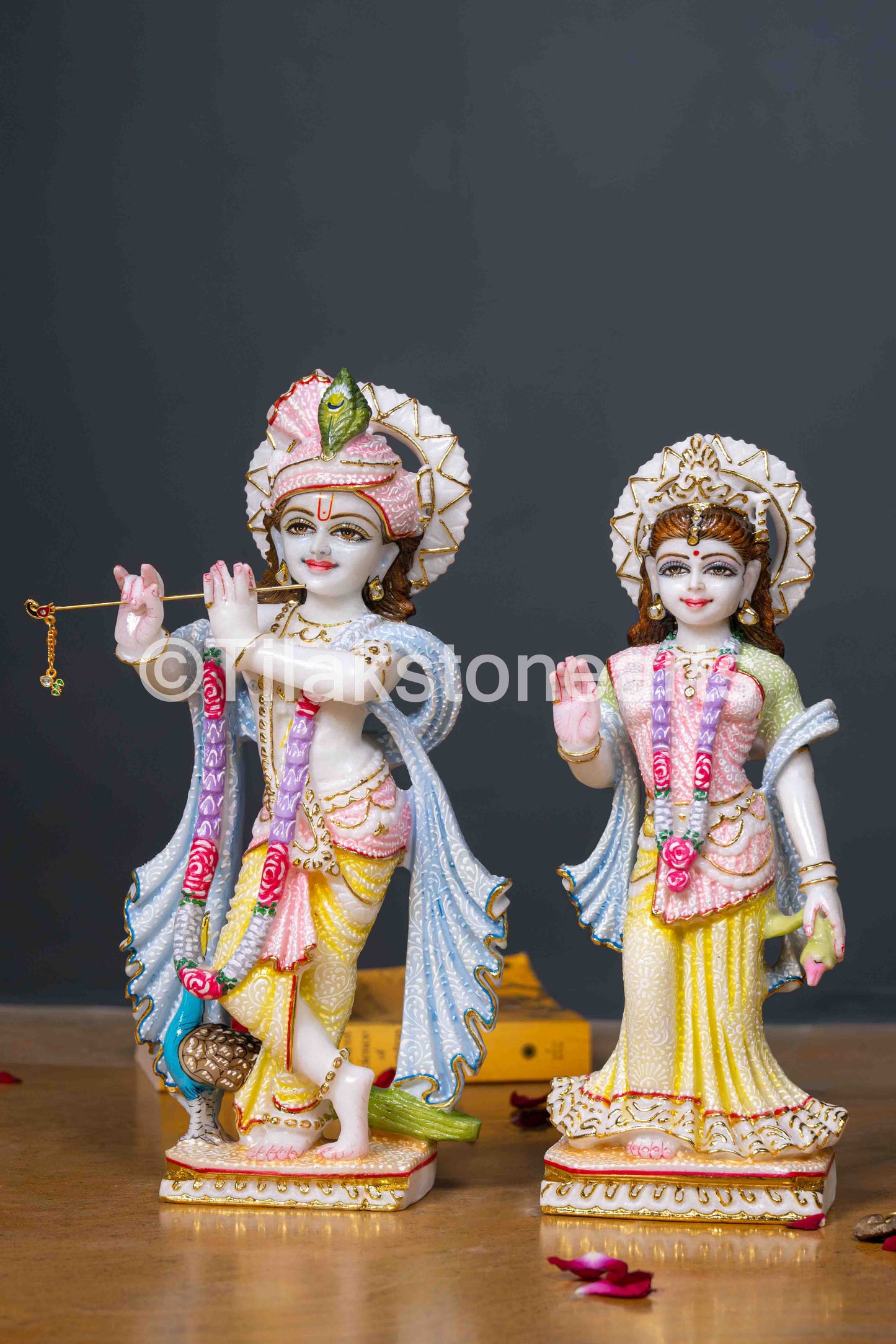 Radha Krishna 12" Vietnam Pure White Marble Idol