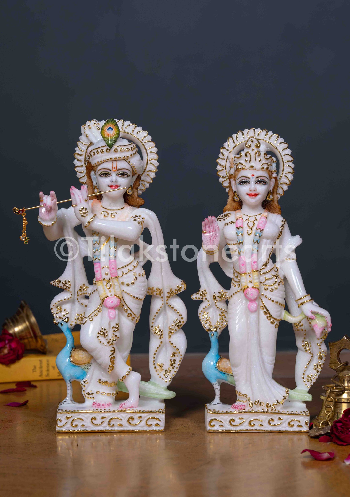 Radha Krishna 12" Vietnam Pure White Marble Idol