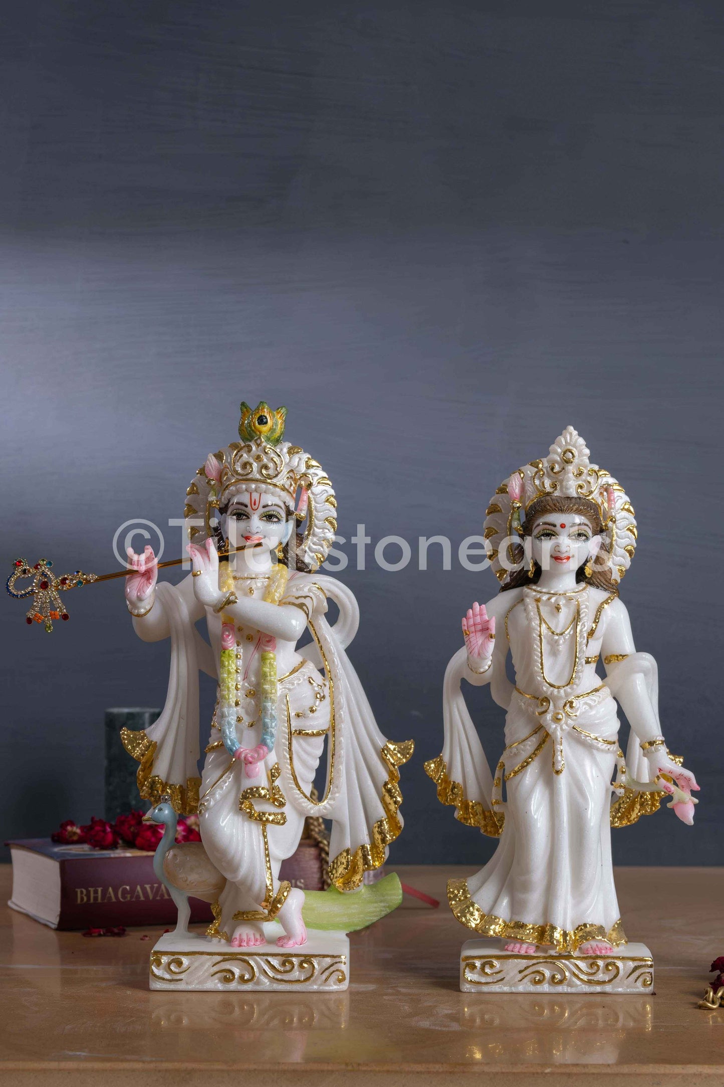 Radha Krishna 12" Vietnam Pure White Marble Idol