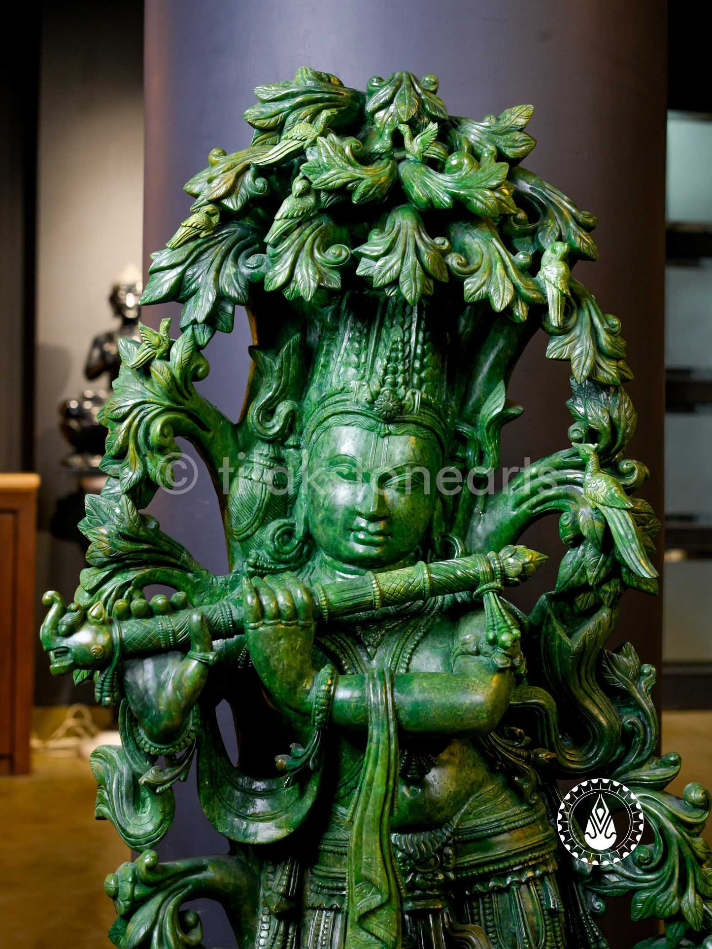Krishna Under Tree 42" | Green Stone
