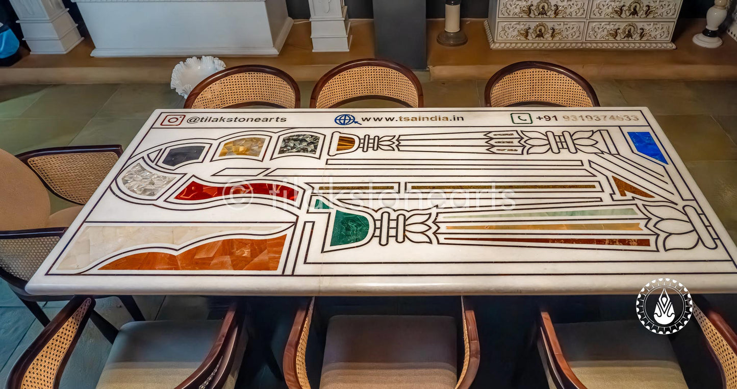 Dining Table 31" | Swiss White With Inlay Stones