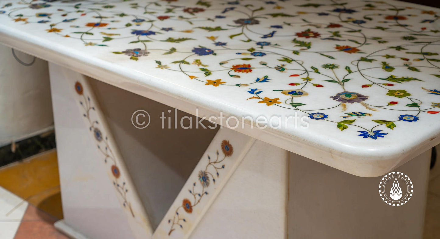 Dining Table 32" | Swiss White With Inlay