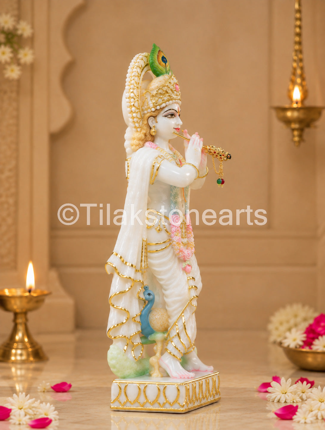 The Divine Murlidhar Krishna Ji 18ā Vietnam Pure White Marble Idol