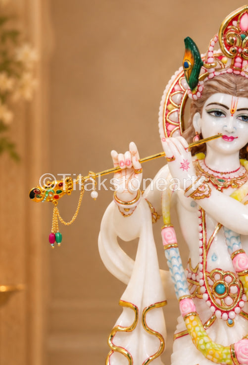 The Divine Murlidhar Krishna Ji 18” Vietnam Pure White Marble Idol