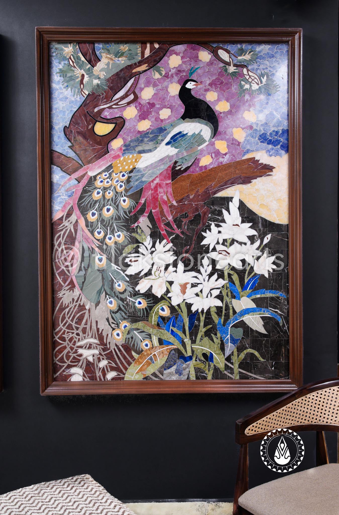 Peacock Wall Art 63" | Inlay Stones