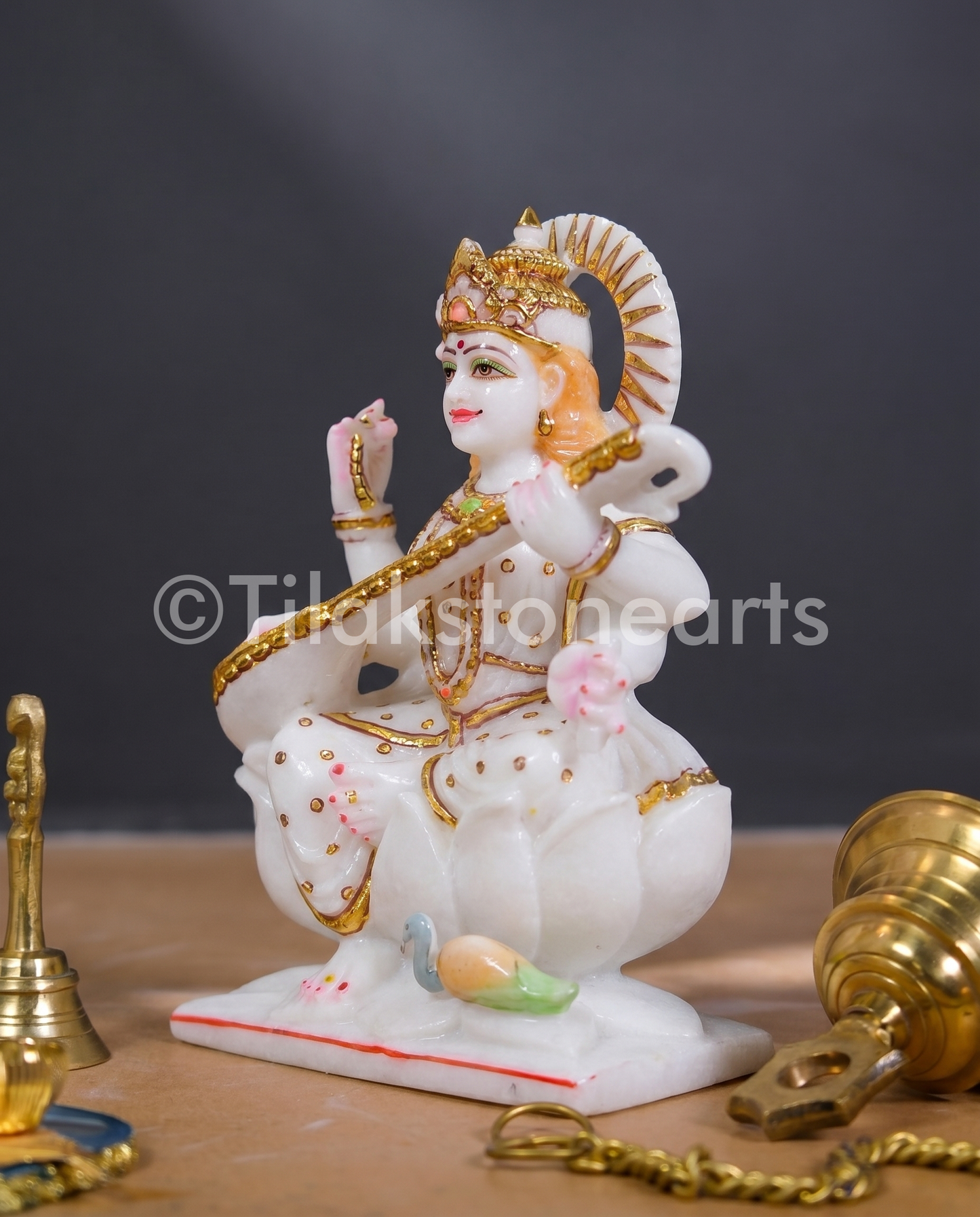 Saraswati Mata 9" Vietnam Pure White Marble Idol
