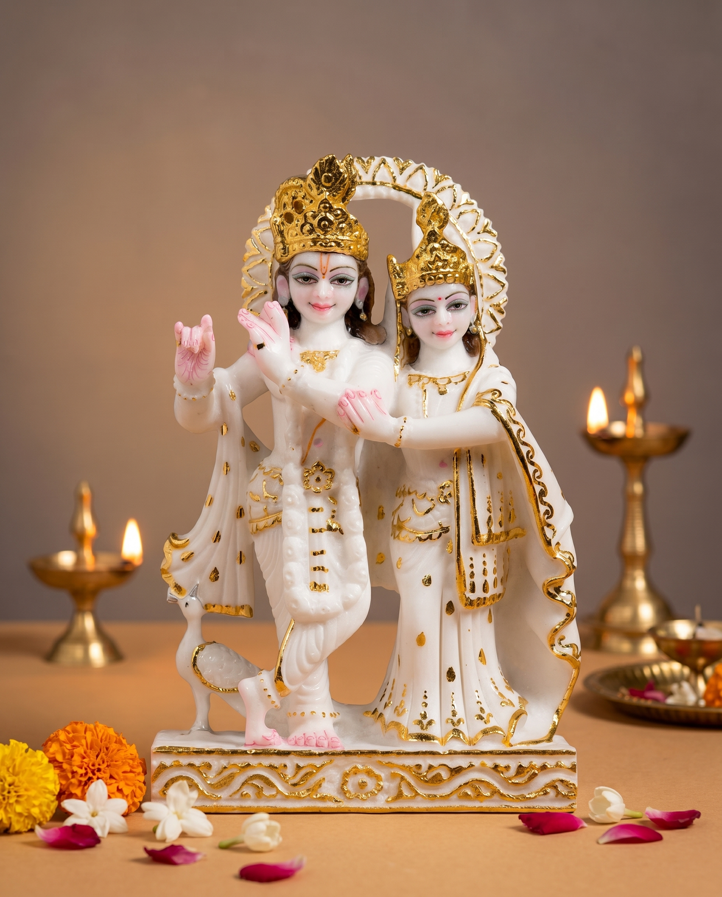 Radha Krishna Jugal Jodi 12" Vietnam Pure White Marble Idol