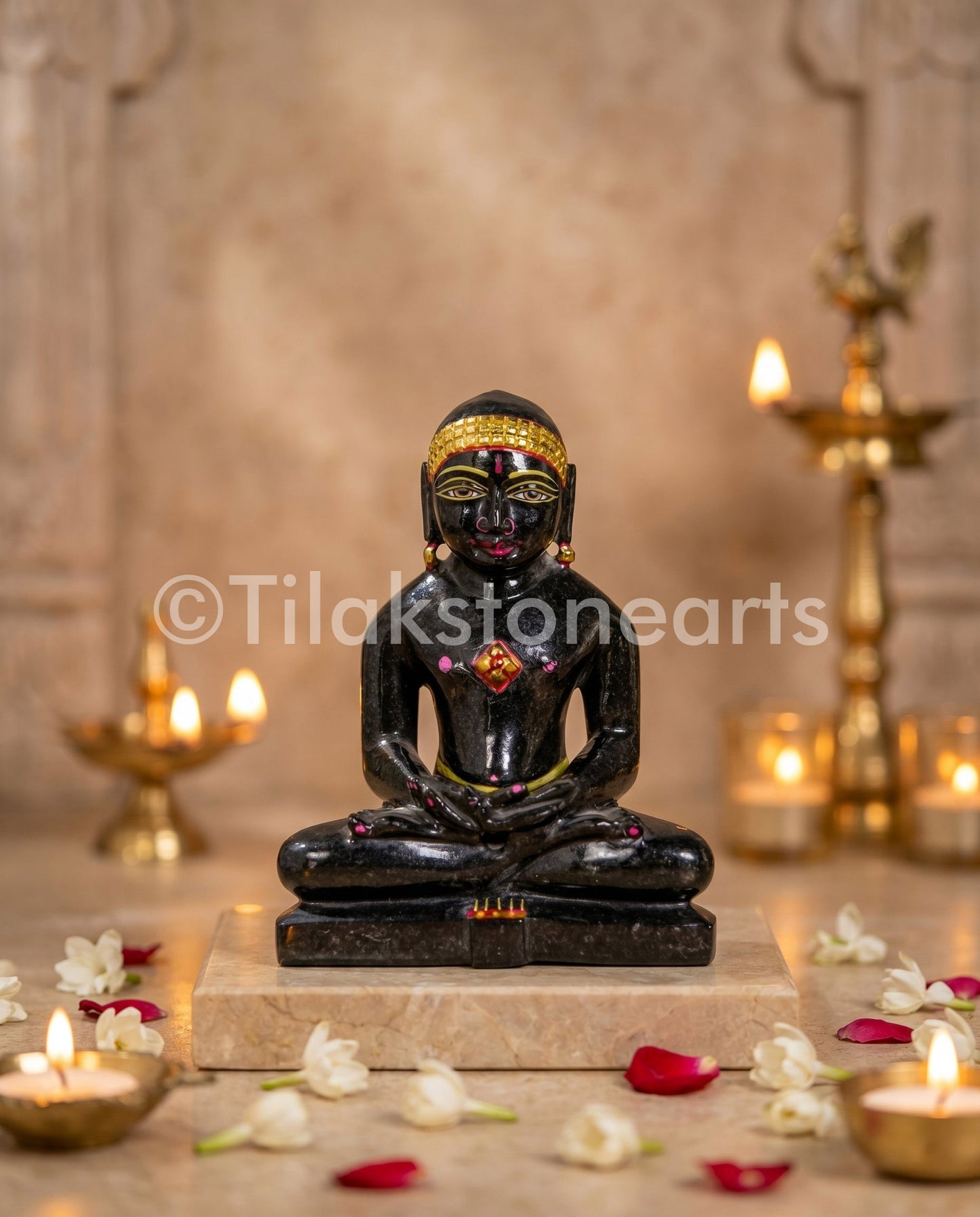 Parshwanath Jain God 5" Black Marble Stone Idol