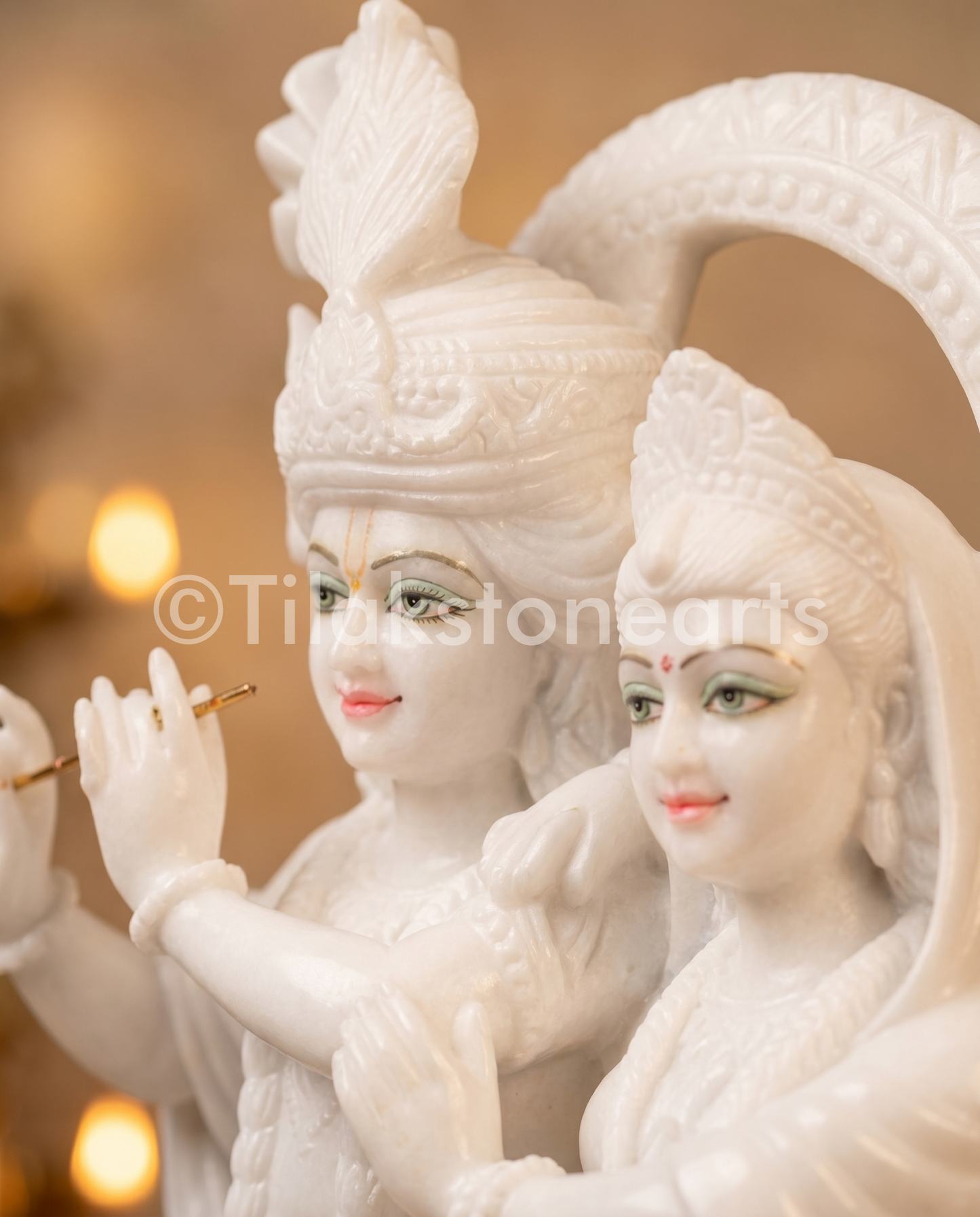 Radha Krishna Jugal Jodi 24" Indian Pure White Marble Idol