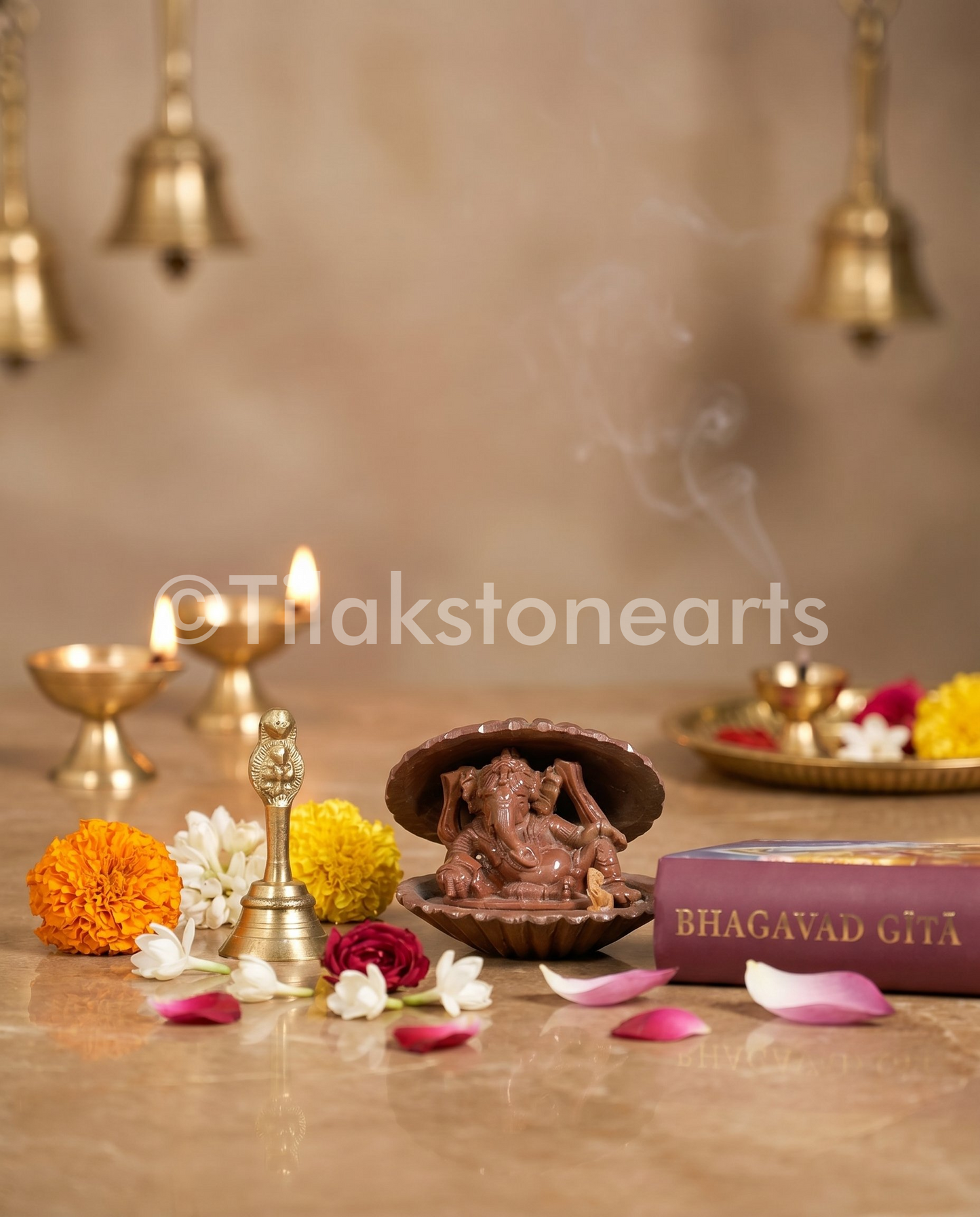 Shankhasani Ganesha 4” Oakwood Stone Idol