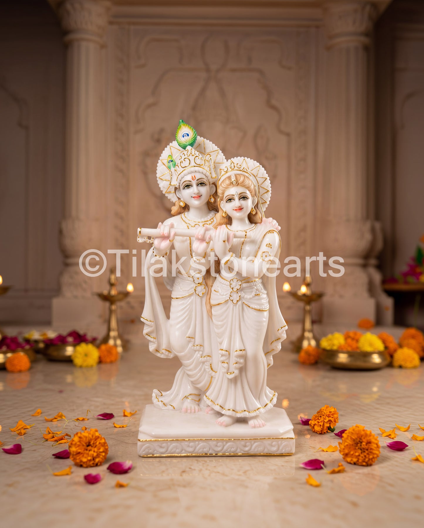 Radha Krishna Pair 18" Vietnam Pure White Marble Idol