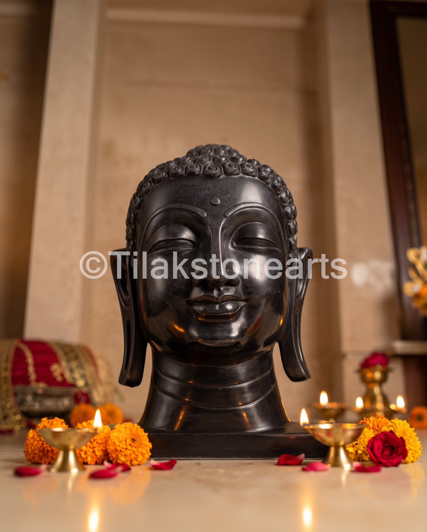 Meditating Buddha 18" Pure Natural Black Stone Idol