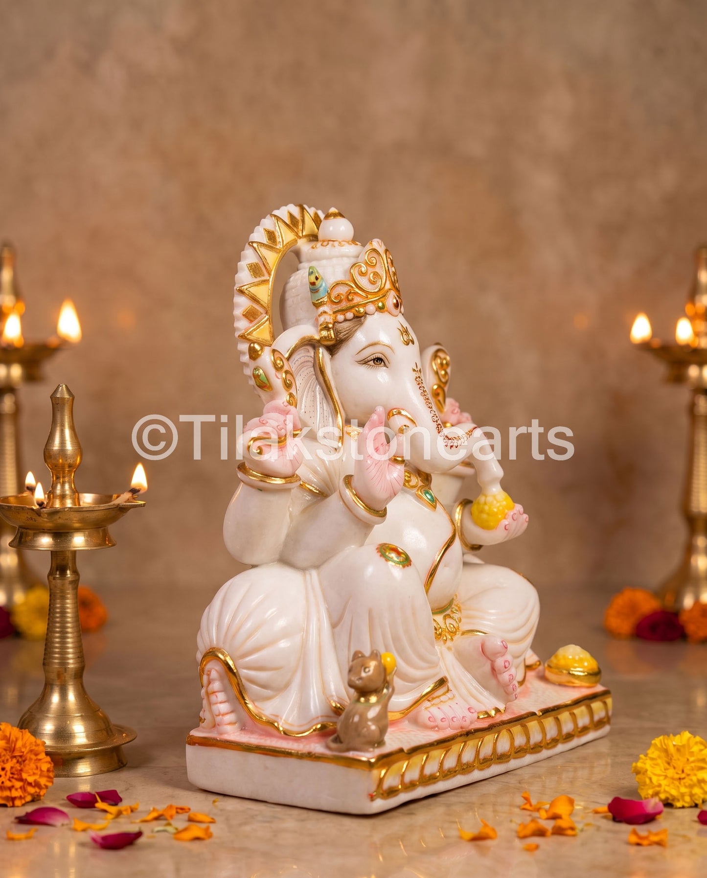 Lord Ganpati Ganesha 15" Vietnam Pure White Marble Idol