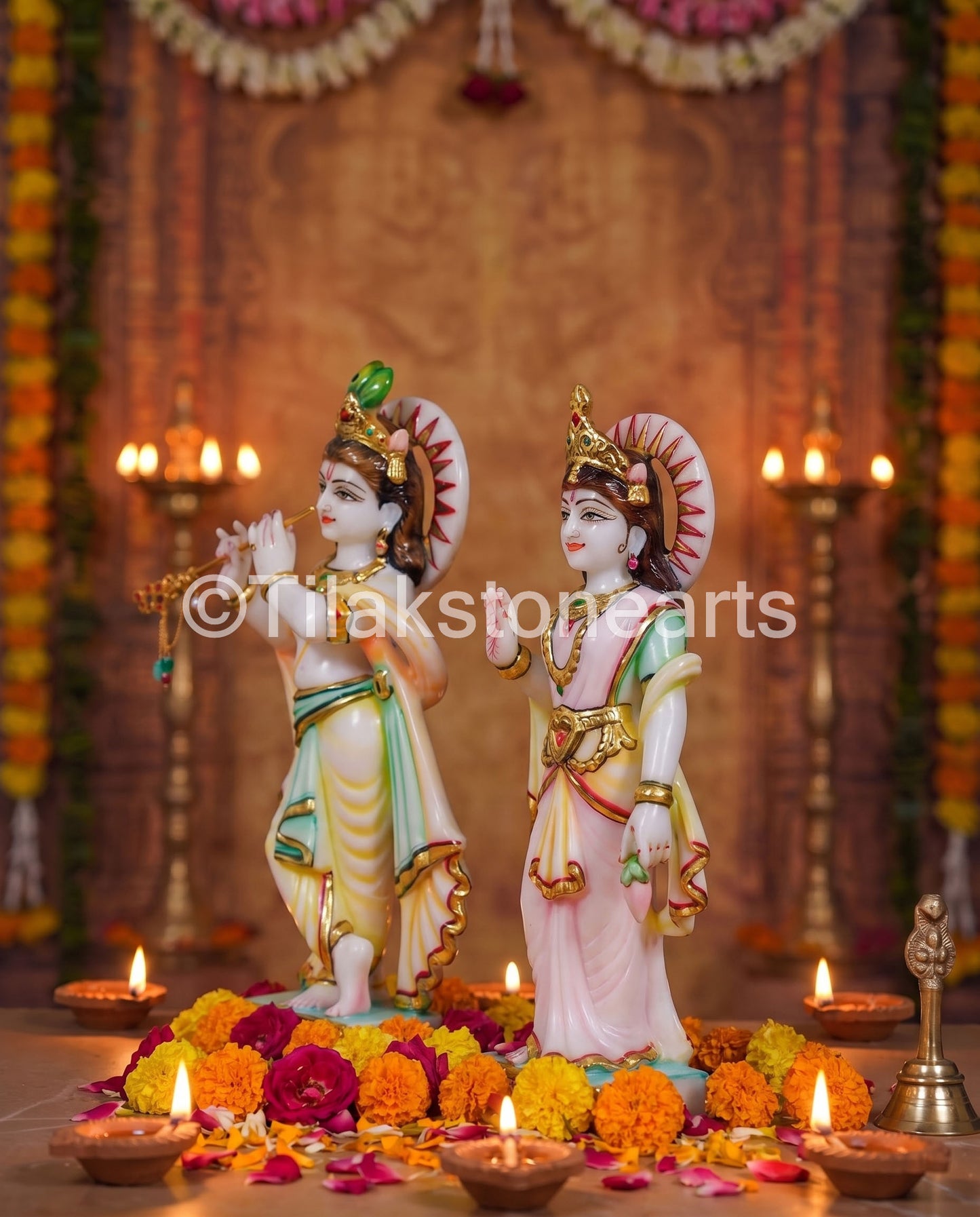 The Divine Radha Krishna Pair 12" Vietnam Pure White Marble Idol