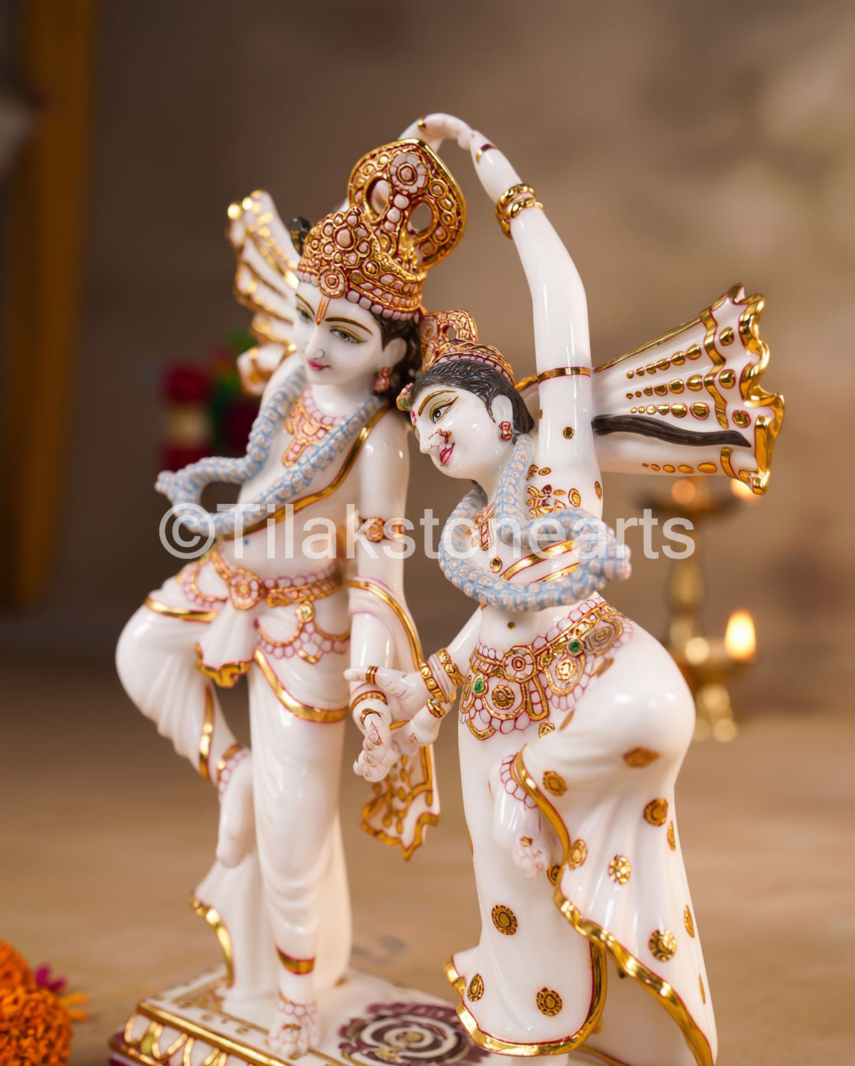 The Divine Leela Radha Krishna Jugal Jodi 15" Vietnam Pure White Marble Idol