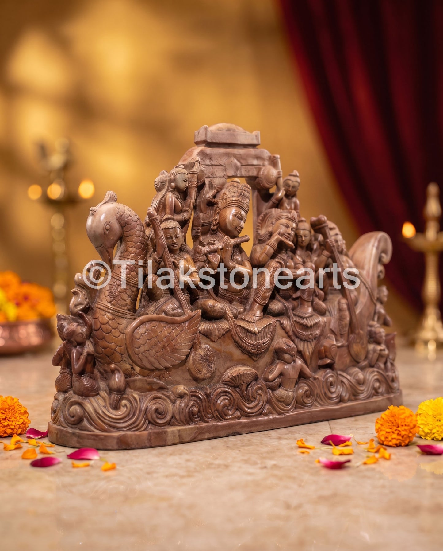 Sangam Yatra Radha Krishna 12" Pure Natural Oakwood Stone Idol