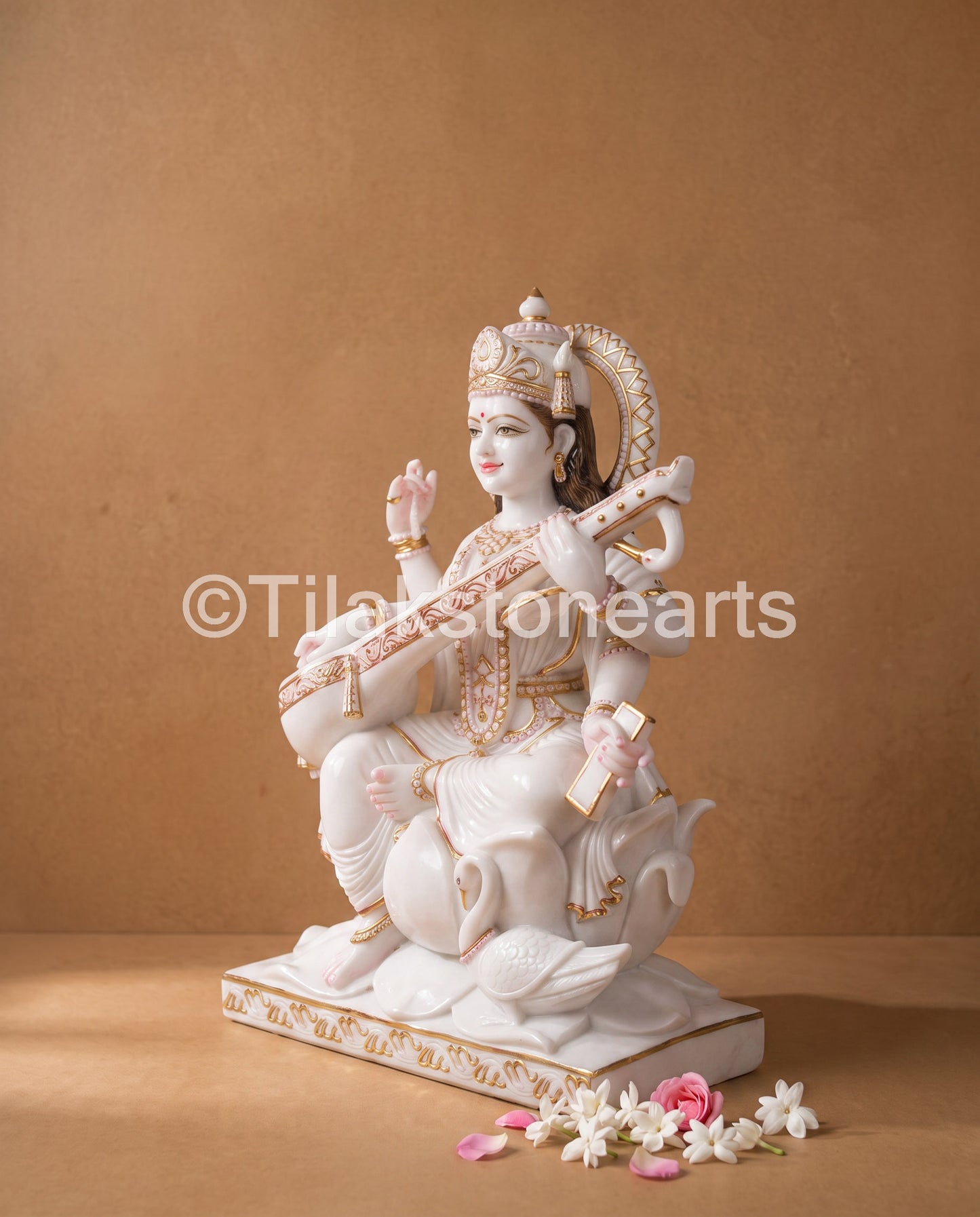 Gyan Devi Saraswati Mata 36" Vietnam Pure White Marble Idol