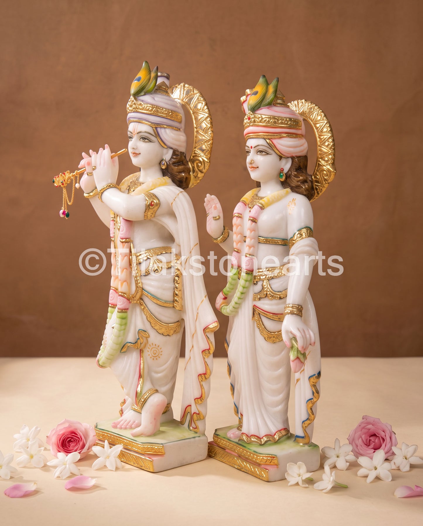 The Divine Radha Krishna Jodi 18" Vietnam Pure White Marble Idol