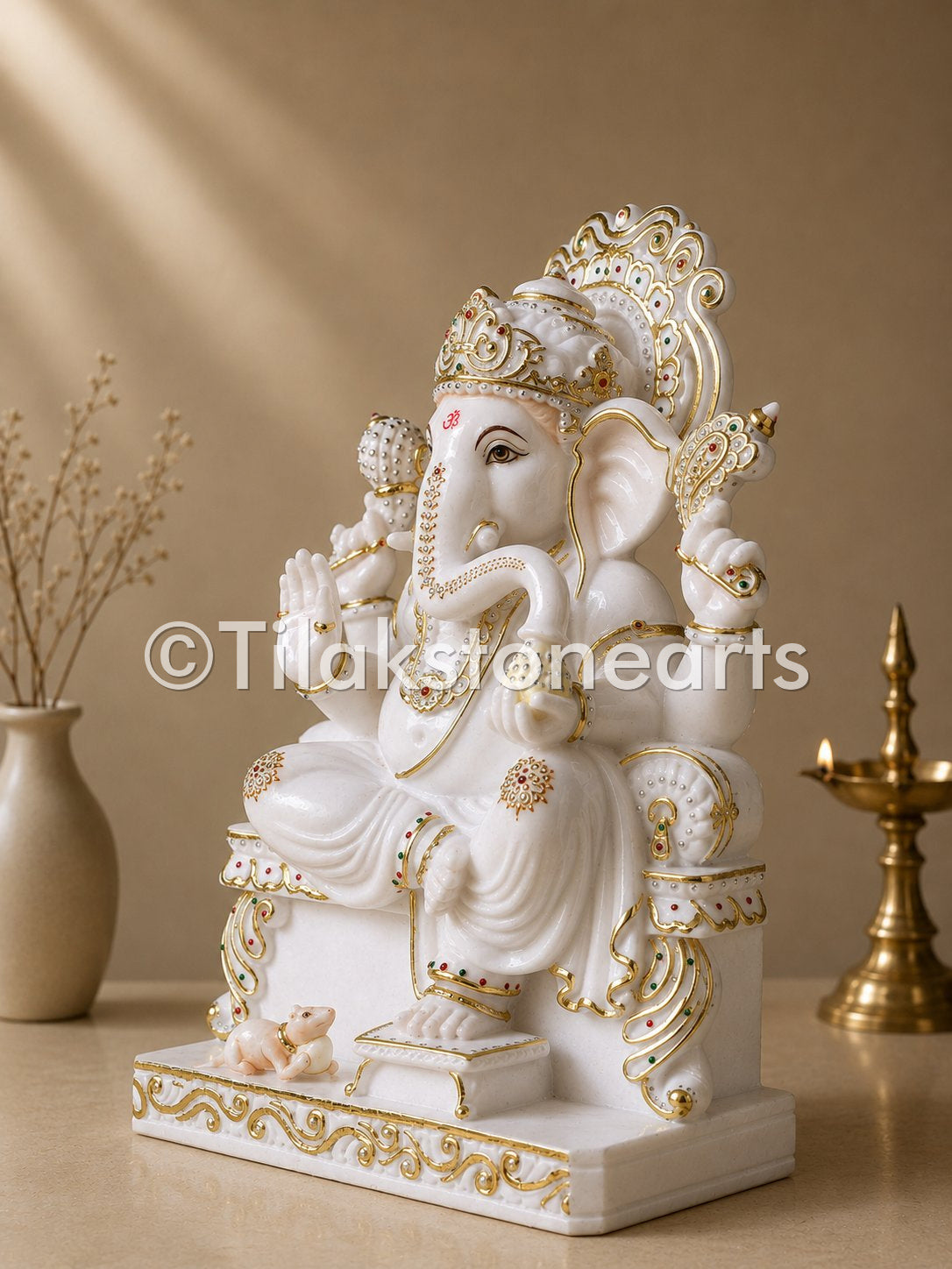 Lord Ganesha 24" Vietnam Pure White Marble Idol