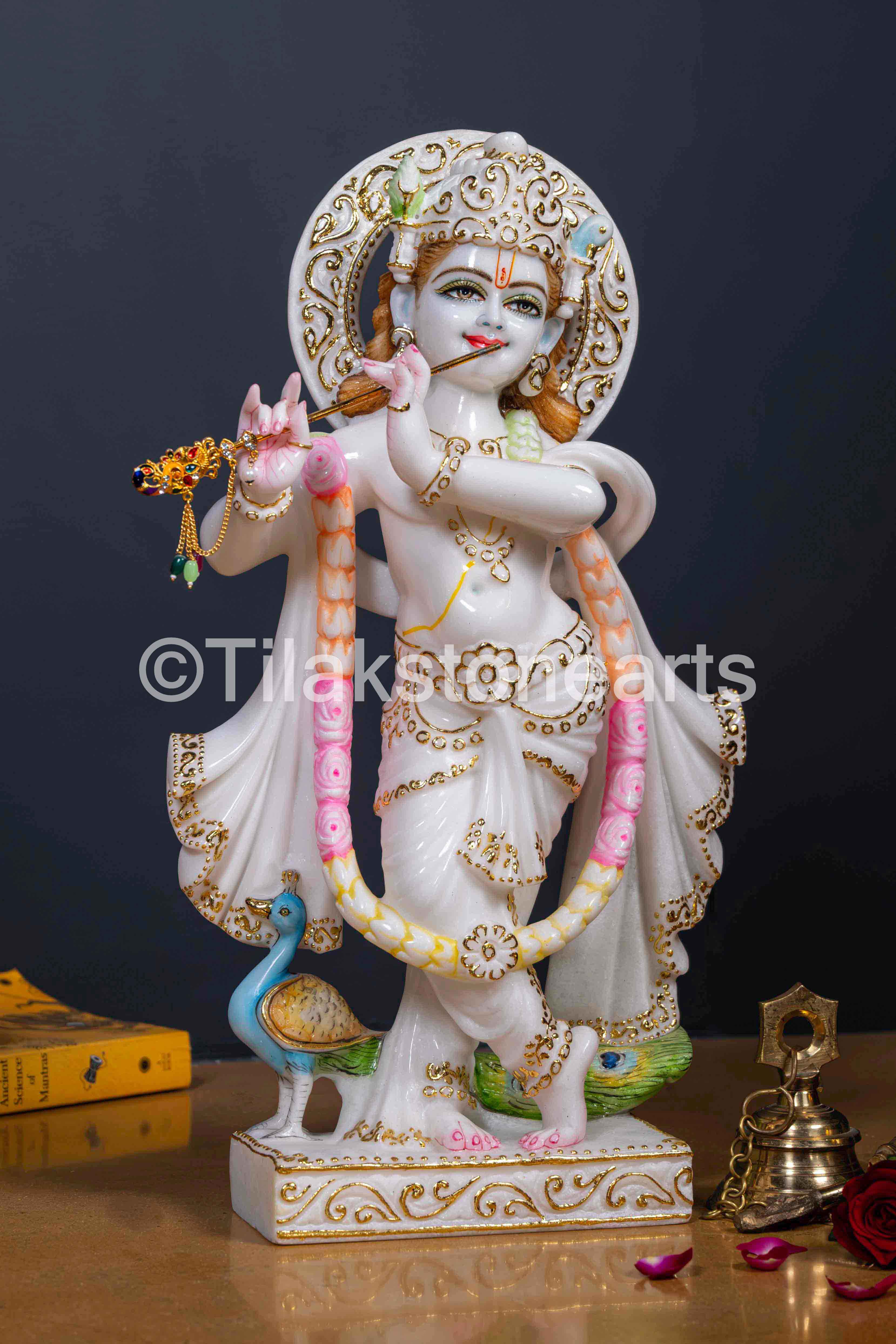 Lord Krishna 18" Vietnam Pure White Marble Idol