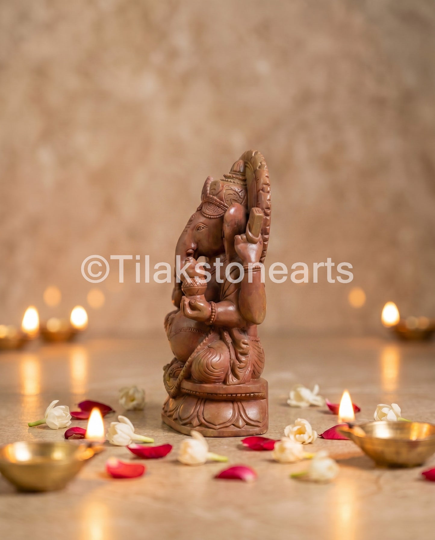 Lord Ganesha 7” Natural Pure Oakwood Stone Idol