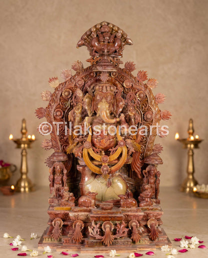 Lord Ganesha 24” Natural Pure Oakwood Stone Idol