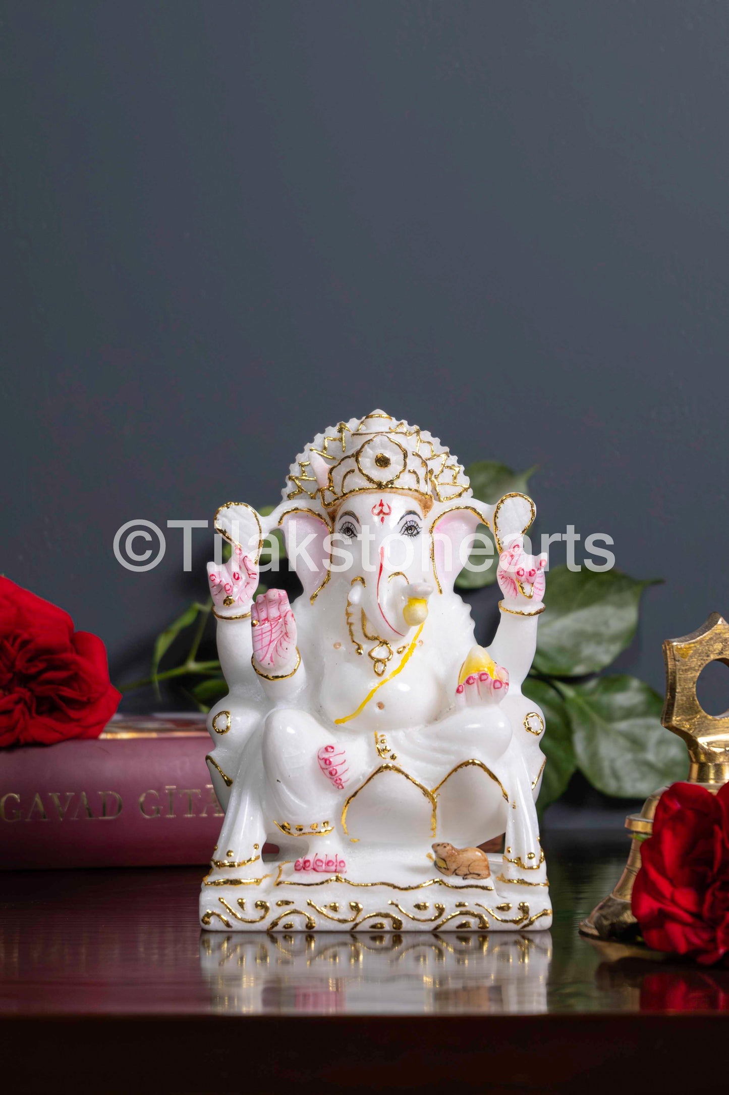 Lord Ganesha 6" Vietnam Pure White Marble Idol