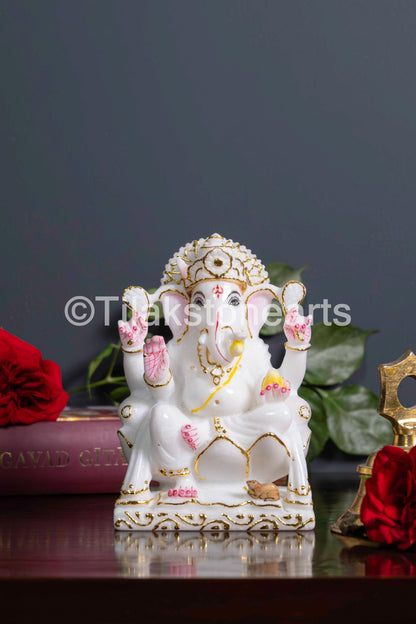 Lord Ganesha 6" Vietnam Pure White Marble Idol