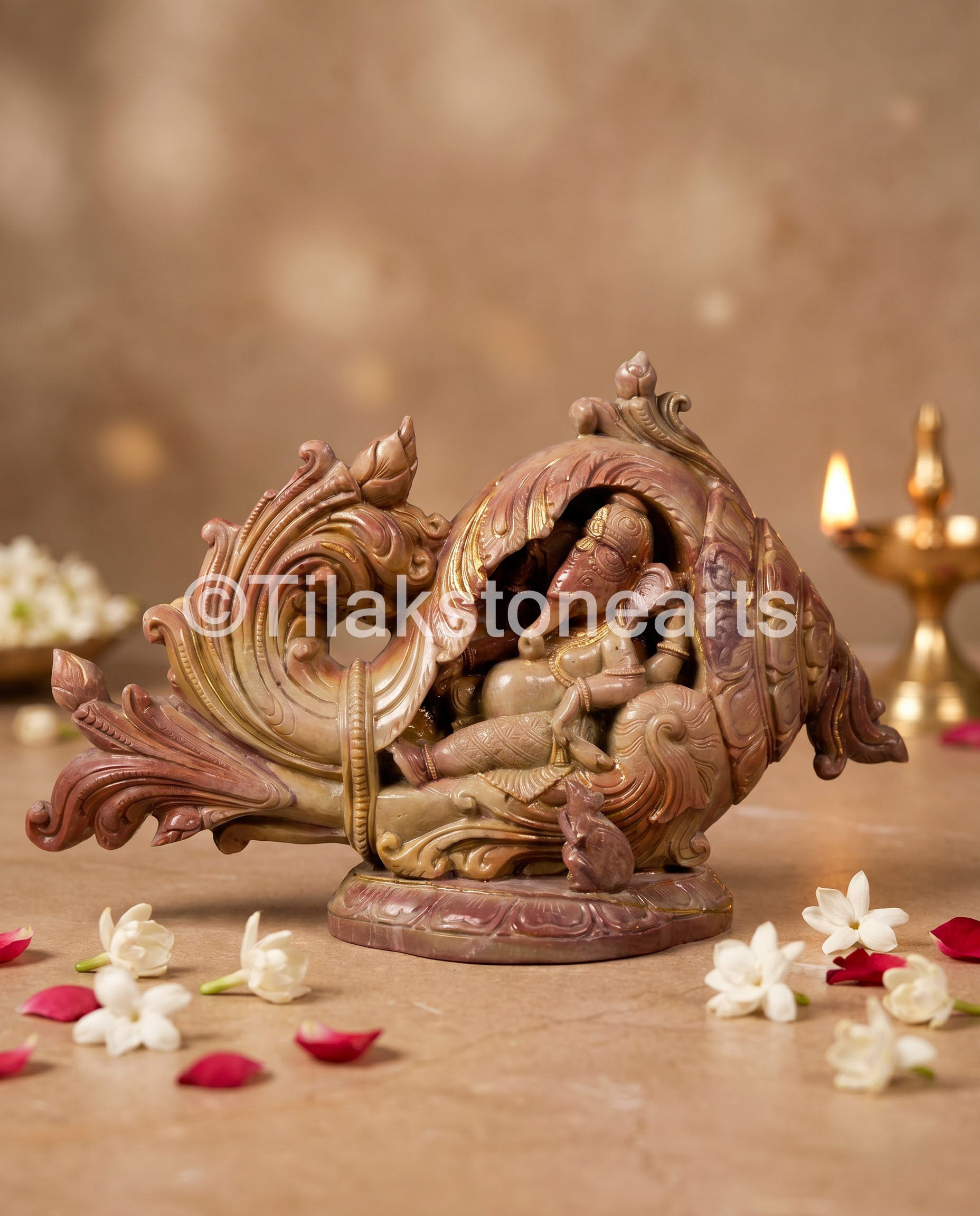Lord Ganesha 7” Pure Natural Oakwood Stone Idol