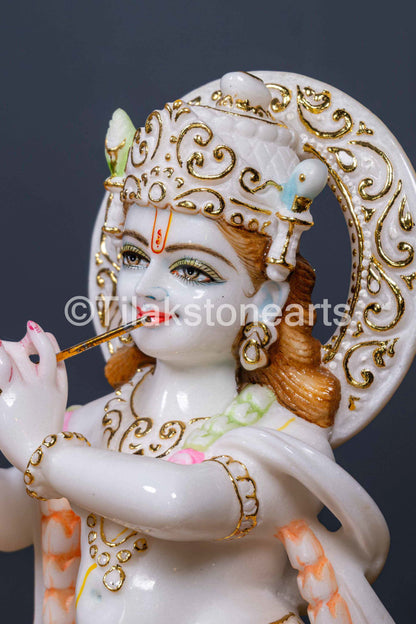 Lord Krishna 18" Vietnam Pure White Marble Idol