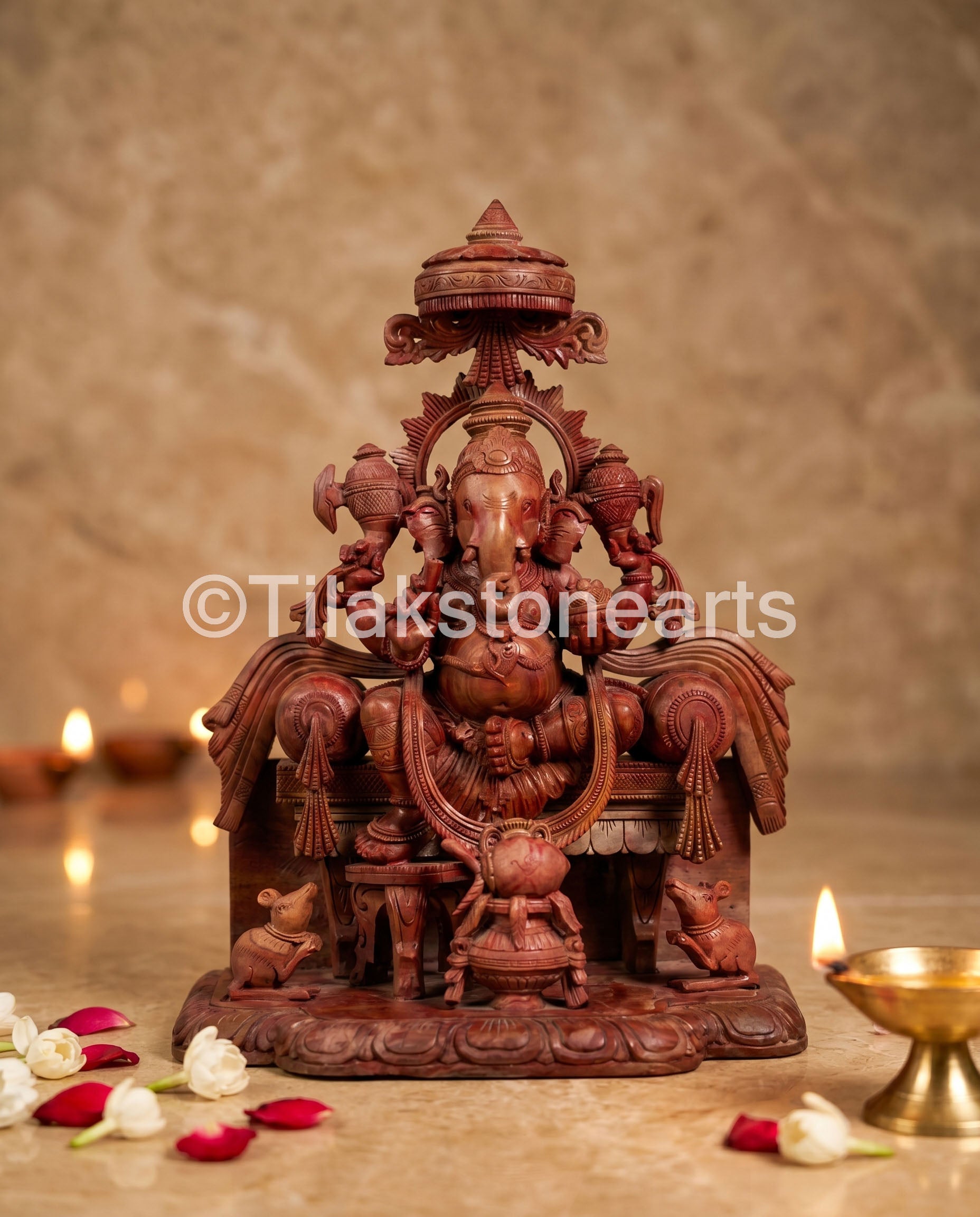 Lord Ganesha 14” Natural Pure Oakwood Stone Idol