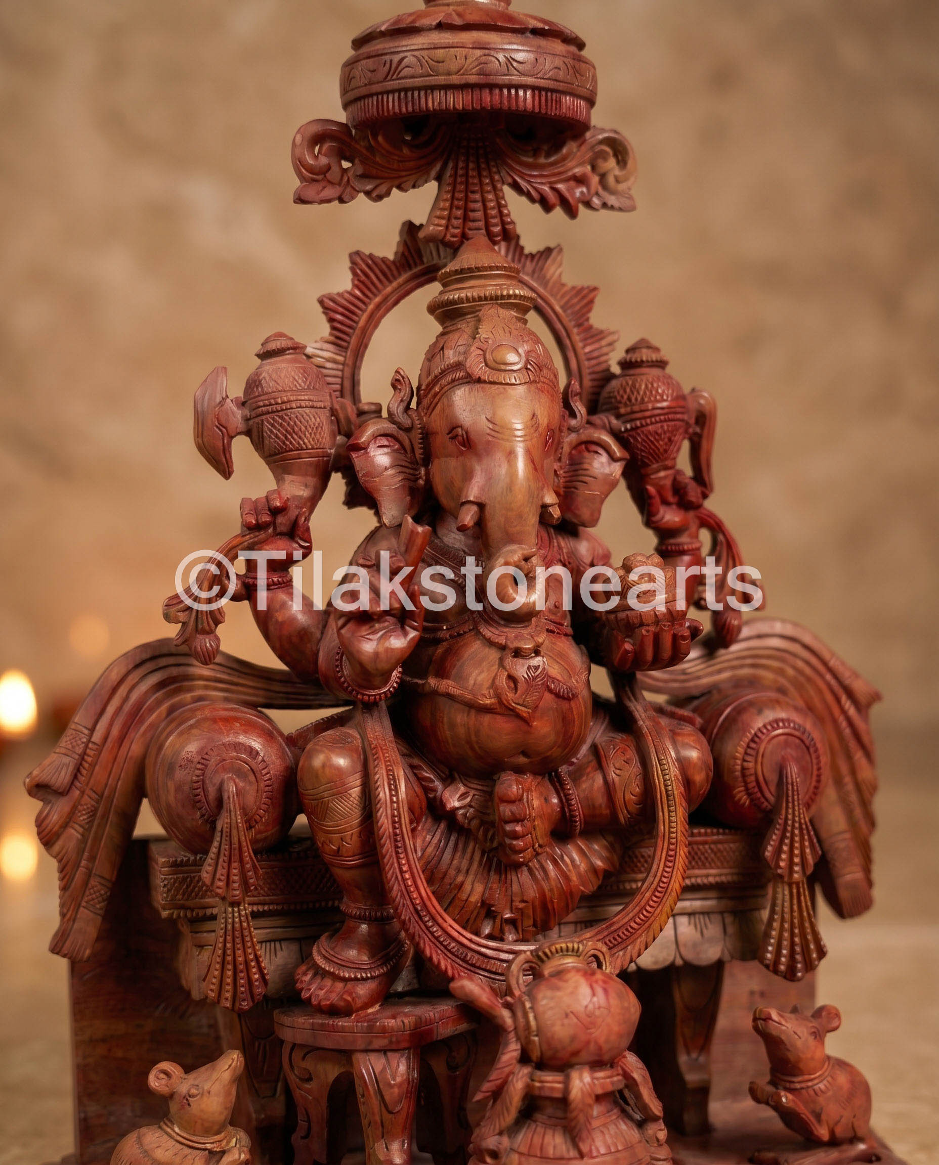 Lord Ganesha 14” Natural Pure Oakwood Stone Idol