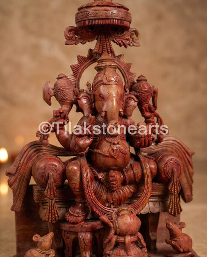 Lord Ganesha 14” Natural Pure Oakwood Stone Idol