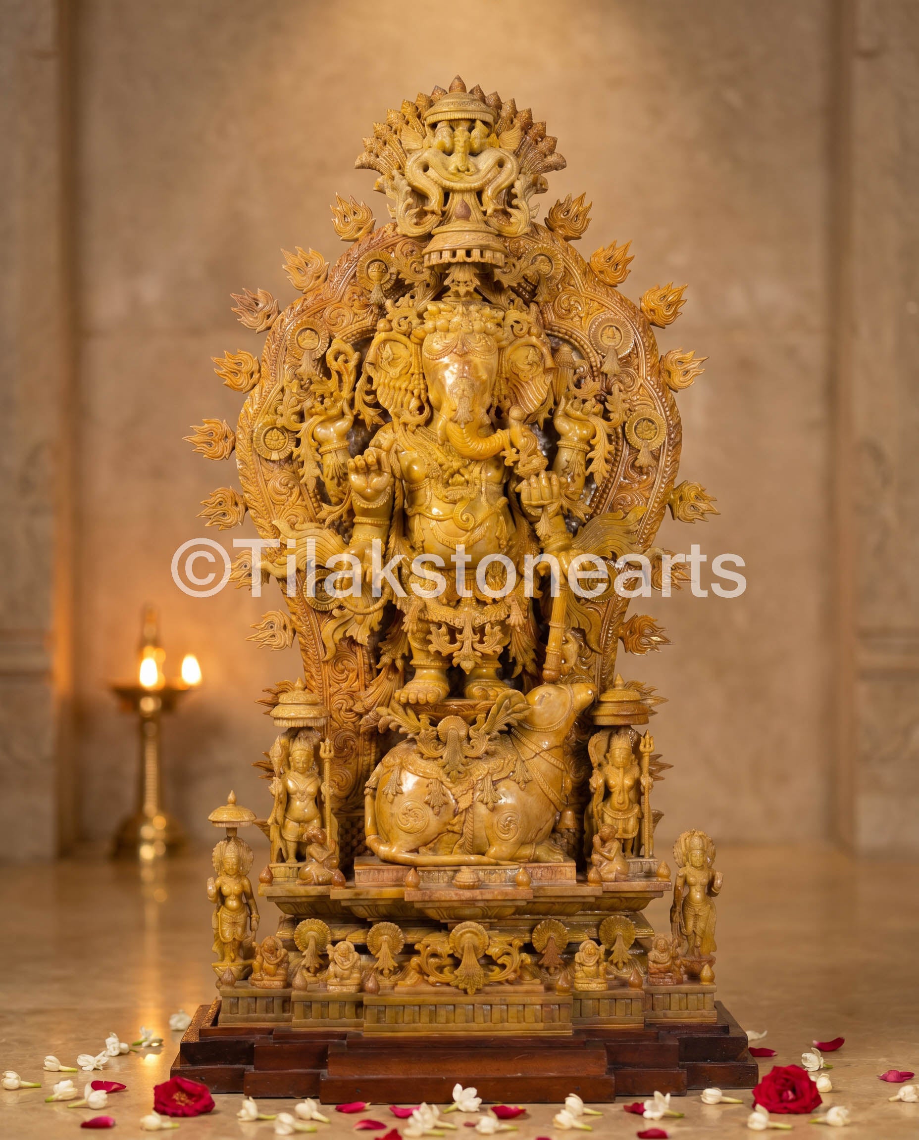 Lord Ganesha 50” Pure Natural Oakwood Stone Idol
