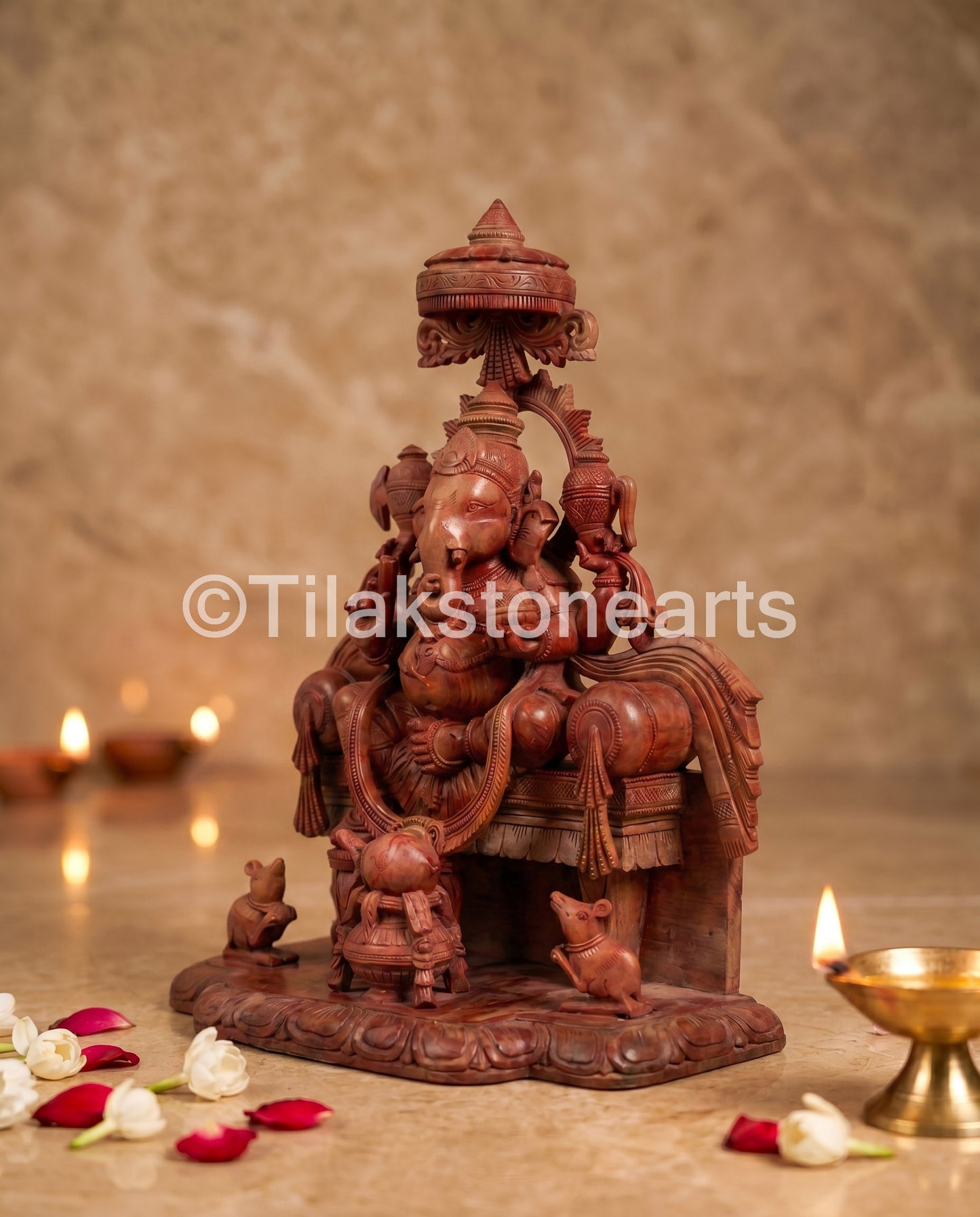 Lord Ganesha 14” Natural Pure Oakwood Stone Idol