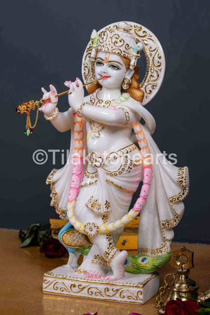Lord Krishna 18" Vietnam Pure White Marble Idol