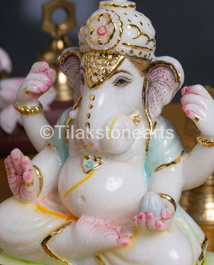 Lord Ganesha 7" Vietnam Pure White Marble Idol
