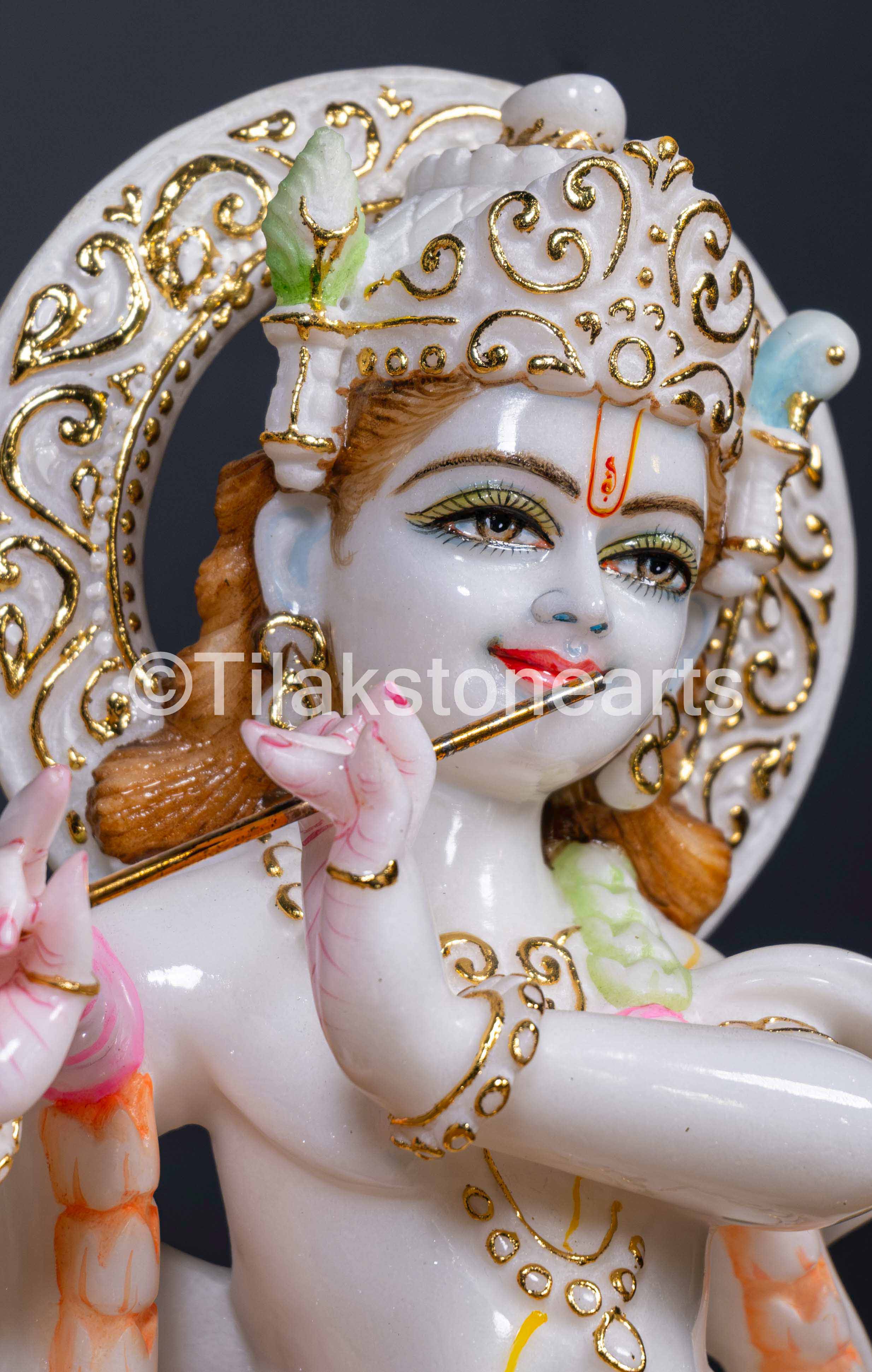 Lord Krishna 18" Vietnam Pure White Marble Idol