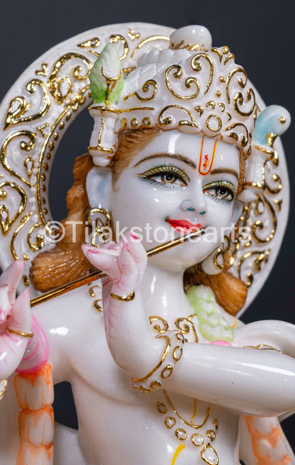 Lord Krishna 18" Vietnam Pure White Marble Idol