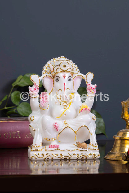 Lord Ganesha 6" Vietnam Pure White Marble Idol