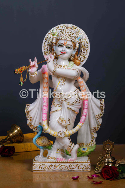 Lord Krishna 18" Vietnam Pure White Marble Idol