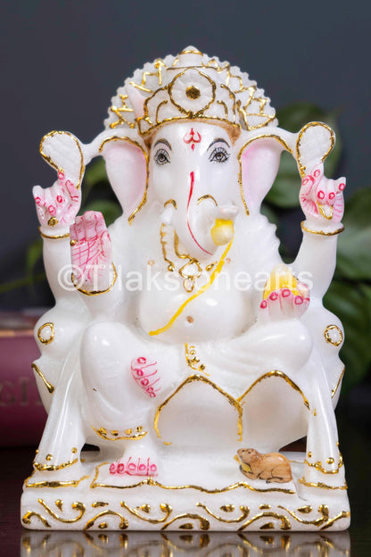 Lord Ganesha 6" Vietnam Pure White Marble Idol