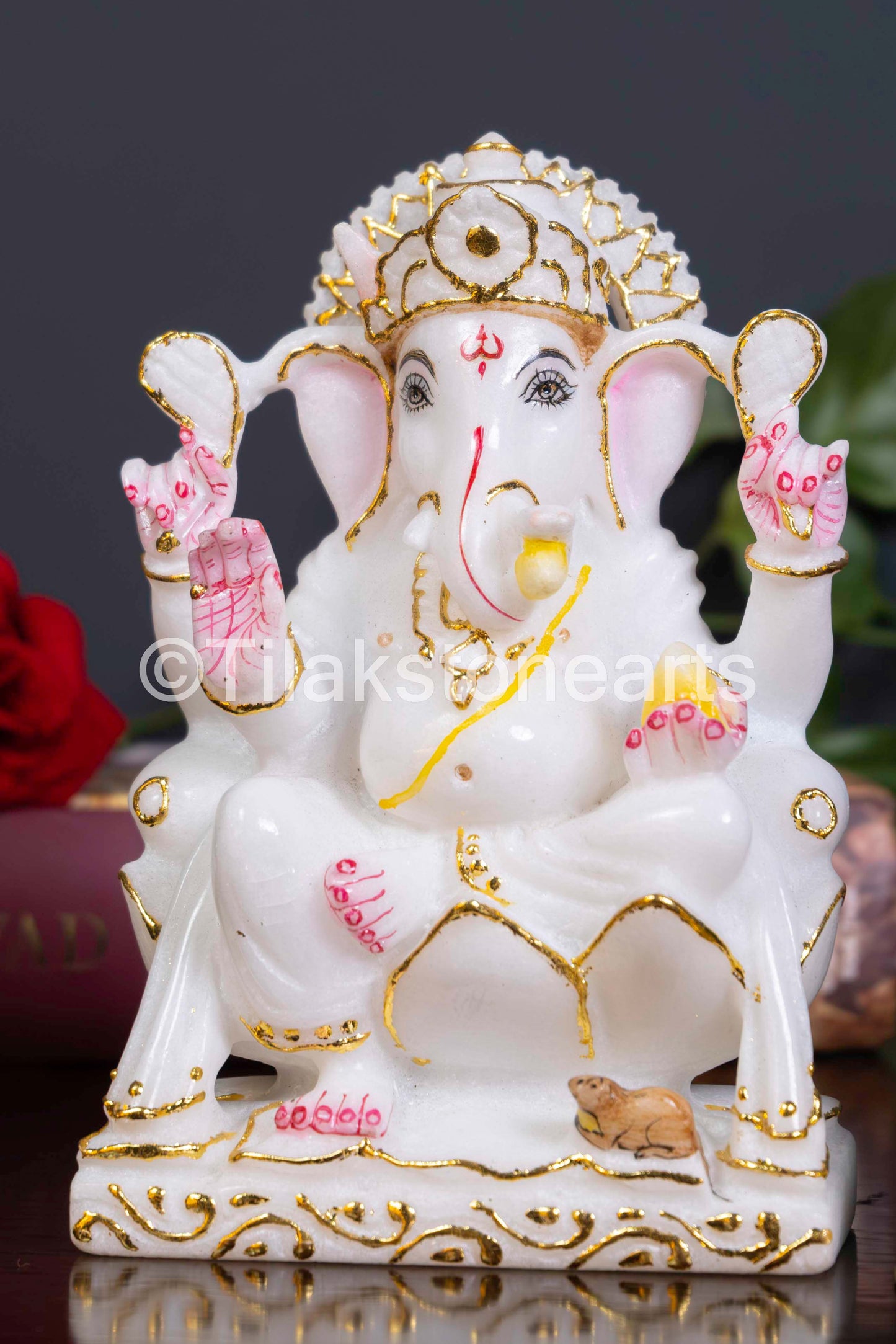 Lord Ganesha 6" Vietnam Pure White Marble Idol