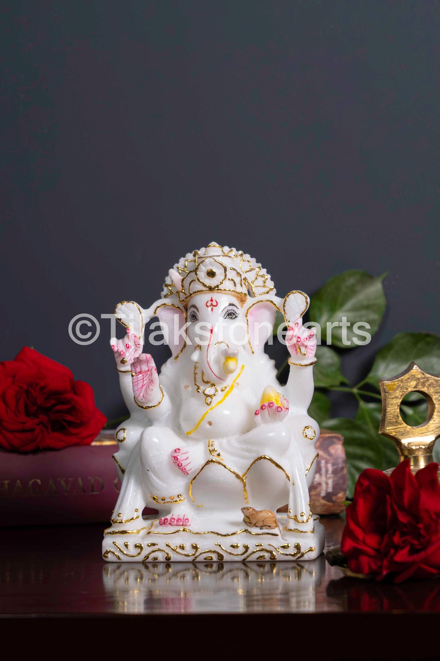 Lord Ganesha 6" Vietnam Pure White Marble Idol
