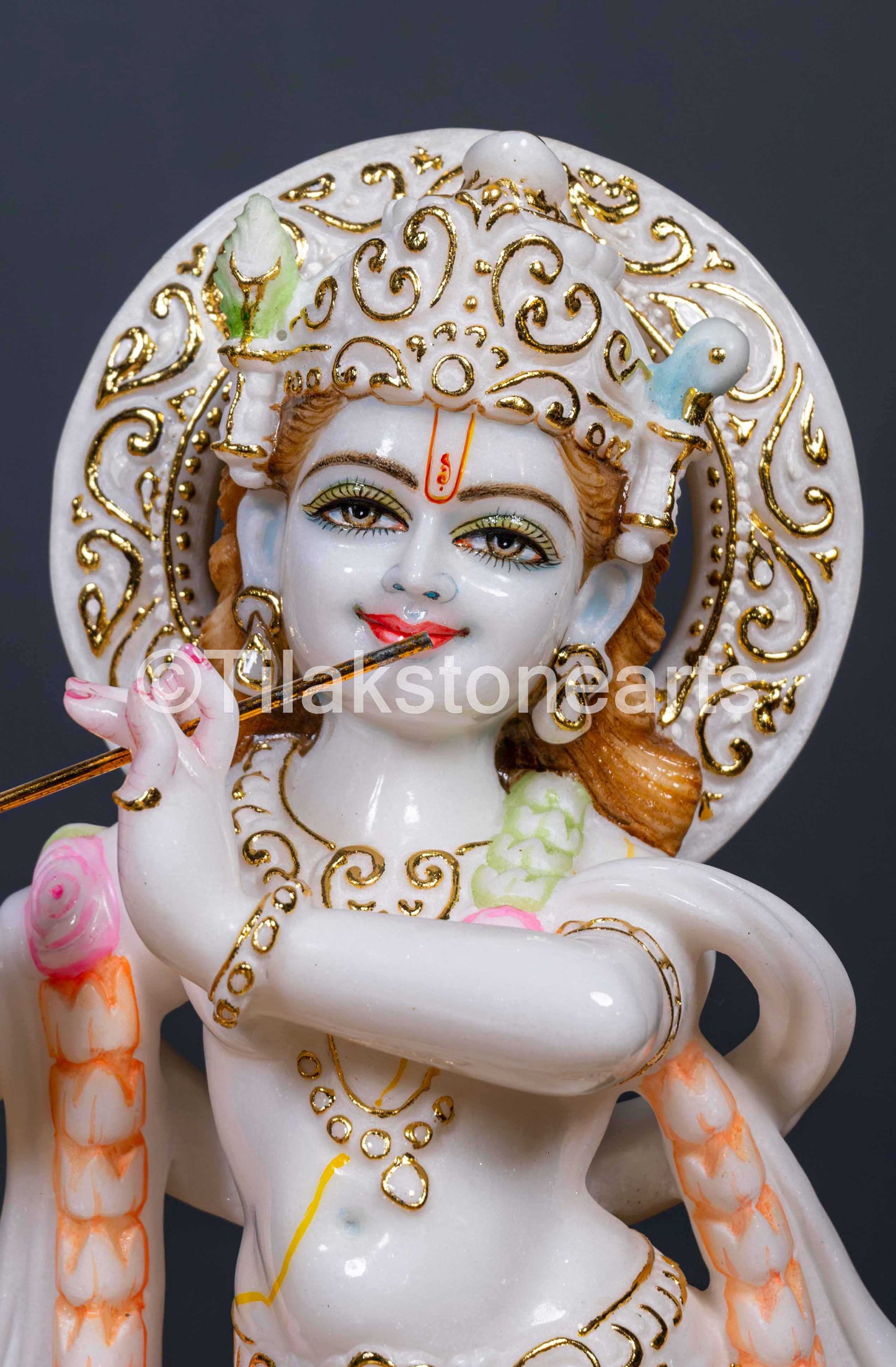 Lord Krishna 18" Vietnam Pure White Marble Idol